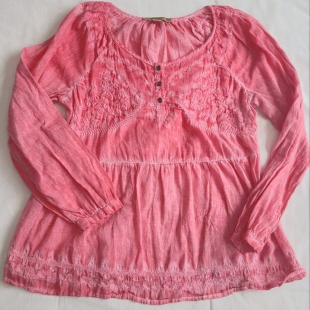 VINTAGE AMERICA Hand Dyed Ladies Linen Long-Sleeved Boho Shirt Size Medium